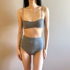 Zara grey cashmere bralette and high waisted brief SET